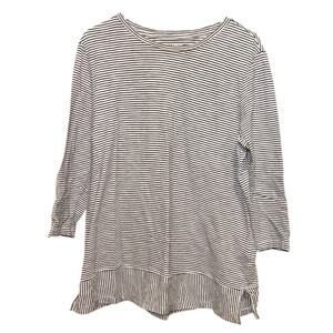 Lands’ End Black White Striped Tunic Top Relaxed High Low Hem Womens L